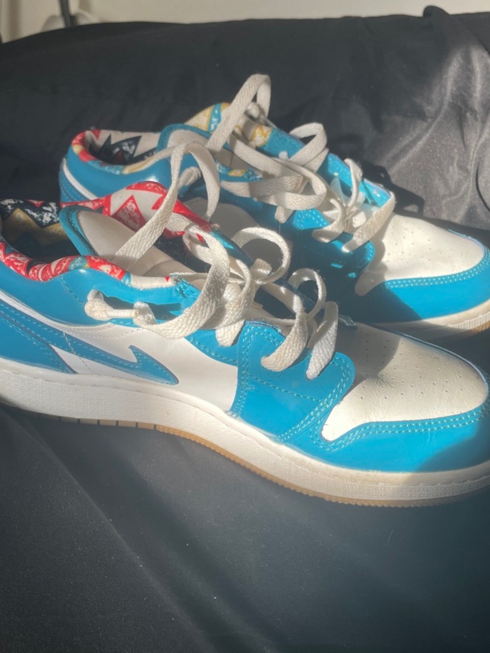 Custom Air Jordan 1 Low SE "Barcelona" (Women’s 8 / 6.5Y) - Blue / White Lightni